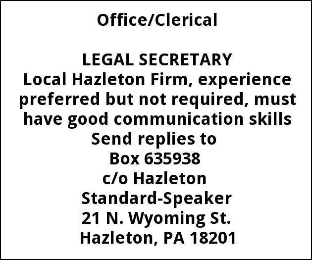 Legal Secretary Sharkey Law Offices Hazleton Pa - 